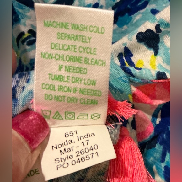 Lilly Pulitzer Trina Beach Mini Dress Tropical Print Pom Pom Detail Woman Large - Picture 8 of 15